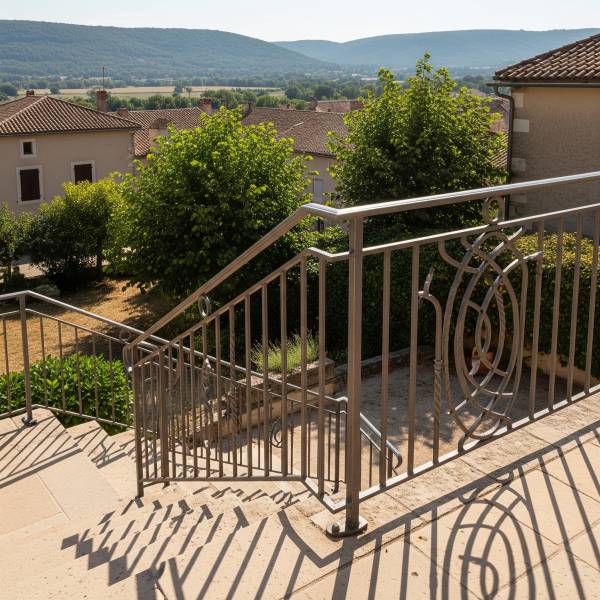 Artisan métallier pour sécuriser un escalier ouvert extérieur par un garde corps à Saint Martin en Haut