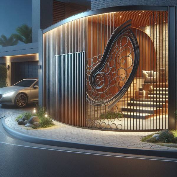 Création de portail coulissant sectionnel courbe métallique sur mesure pour une maison ou résidence à Ecully près de Lyon