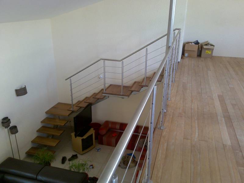 Rampe escalier bois et inox à Lyon